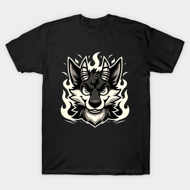 Black and White Demonic Furry Anthro Wolf T-Shirt by Blue Bull Bazaar